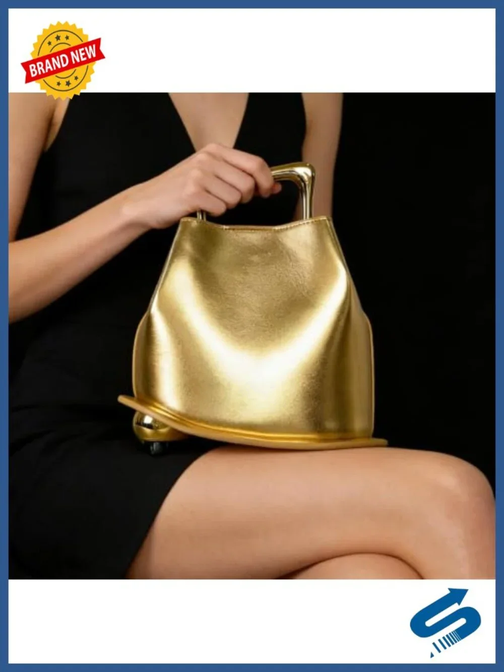 Faux Leather Bucket Bag Crossbody Purse Gold Metal Handle